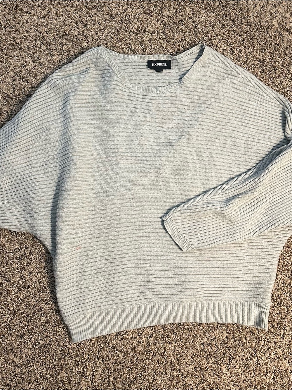 Express Light Gray Ribbed Scoopneck Sweater